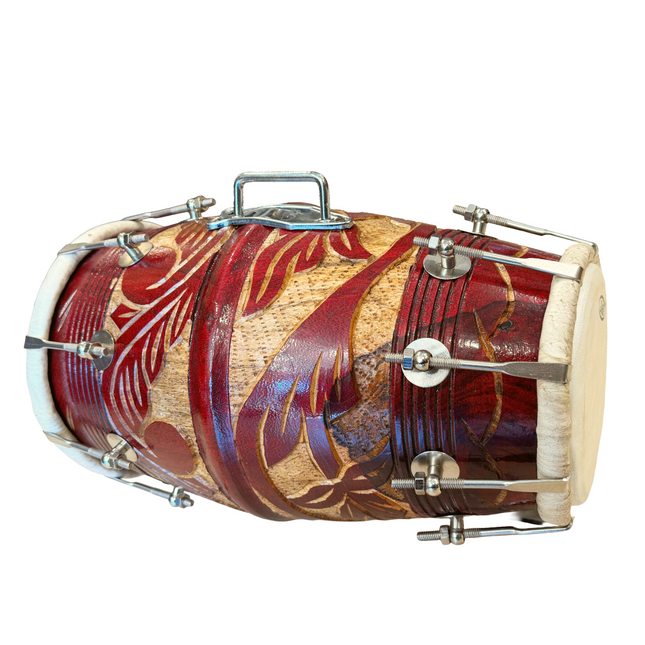 JAS Carved Wooden Dholak Drum – Professional Dholki for Wedding, Mehndi, Kirtan & Bhajan