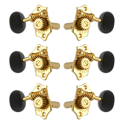 Grover STA-TITE Machineheads ~ 3+3 ~ Horizontal ~ Gold ~ Ebony Buttons