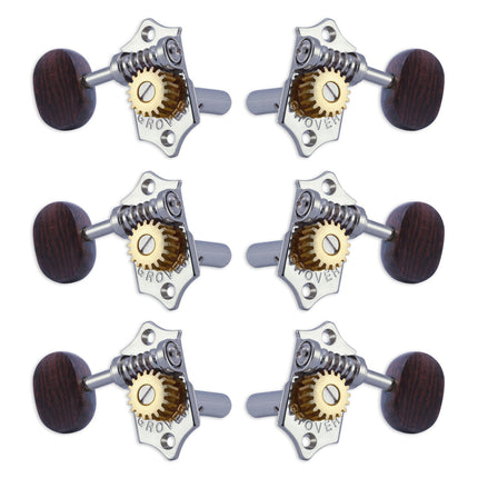 Grover STA-TITE Machineheads ~ 3+3 ~ Horizontal ~ Chrome ~ Rosewood Buttons