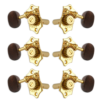 Grover STA-TITE Machineheads ~ 3+3 ~ Horizontal ~ Gold ~ Rosewood Buttons