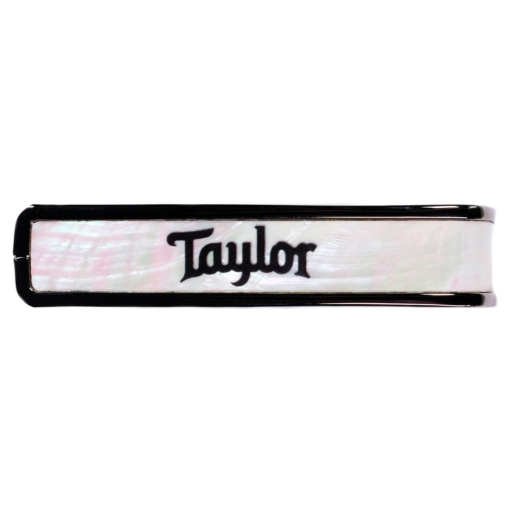 Taylor® by Thalia Black Chrome Capo ~ White Pearl with Black Taylor Logo Inlay