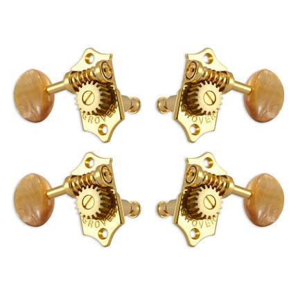 Grover U98 Series Sta-Tite Geared Ukulele Pegs (Set of 4) ~ Gold ~ Acrylic Buttons