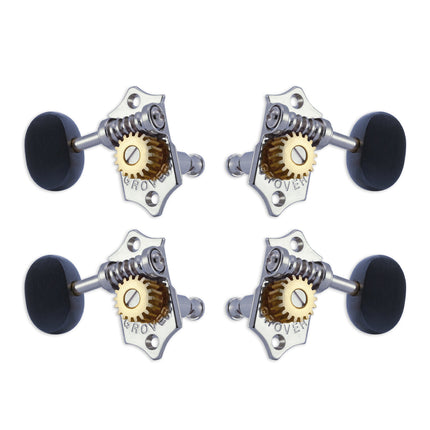 Grover U98 Series Sta-Tite Geared Ukulele Pegs (Set of 4) ~ Chrome ~ Ebony Buttons