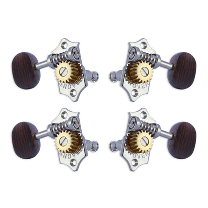 Grover U98 Series Sta-Tite Geared Ukulele Pegs (Set of 4) ~ Chrome ~ Rosewood Buttons