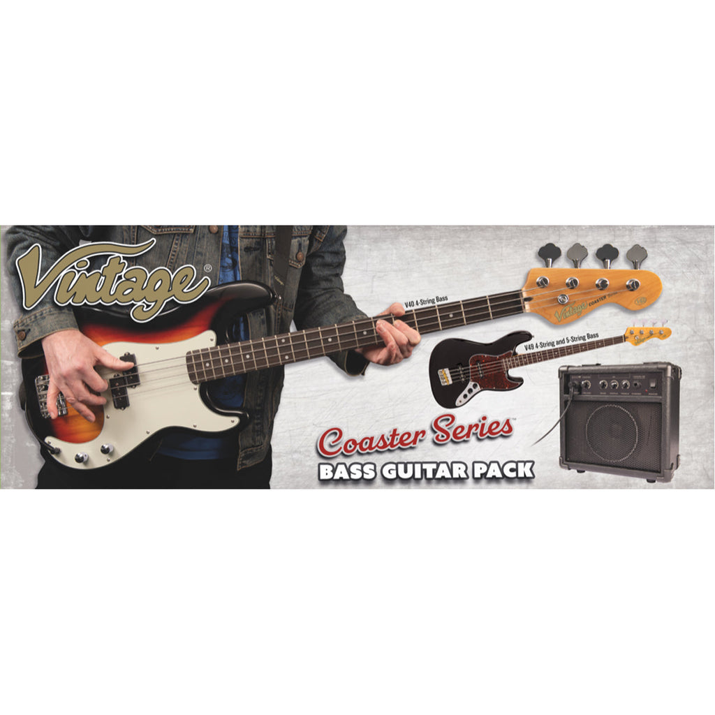 Boulevard Black Vintage V40 Maple Coaster Series Bass Guitar Pack