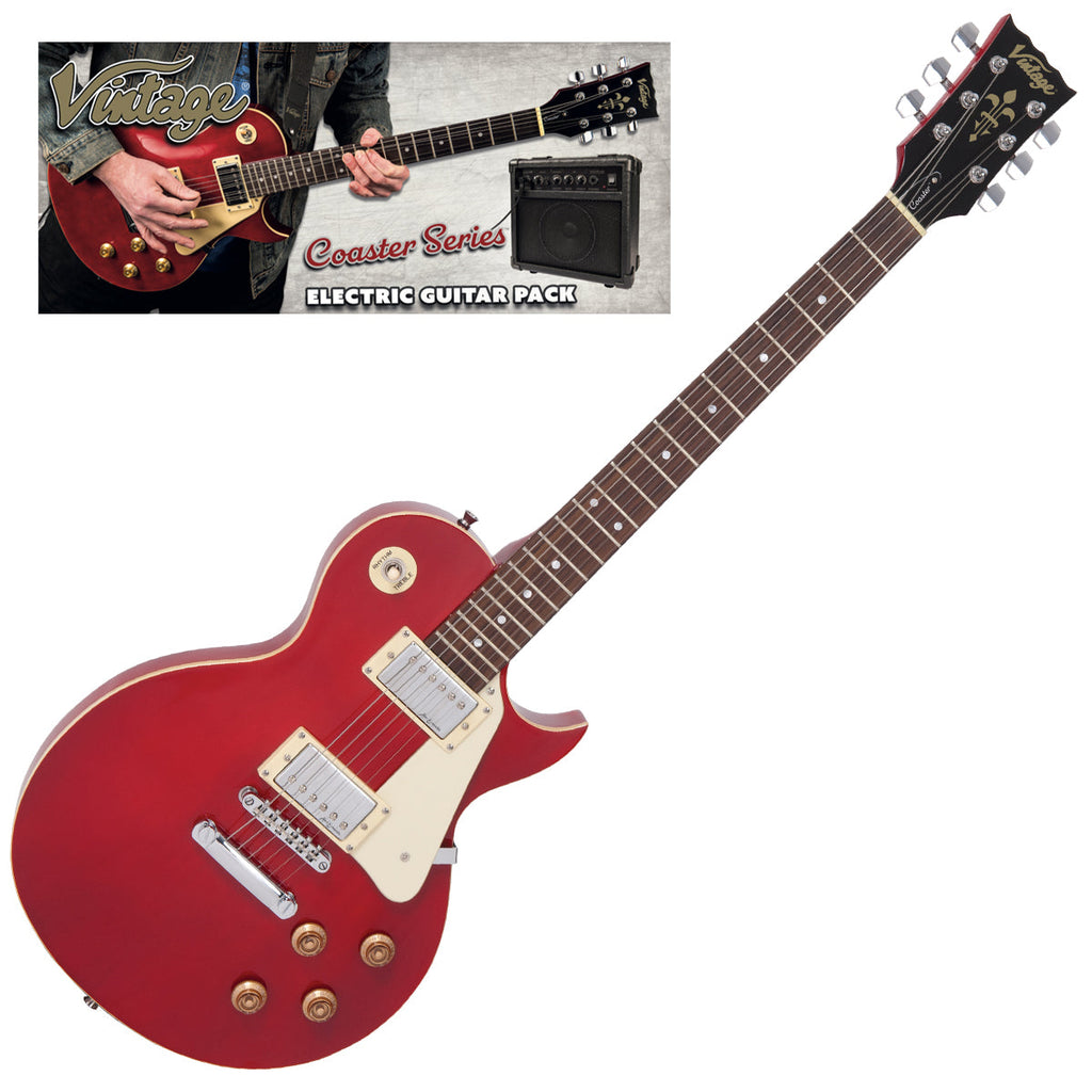 Vintage V10 Coaster Series Electric Guitar Pack ~ Wine Red