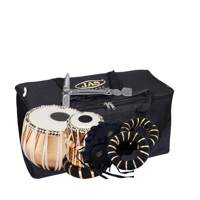 Concert Tabla Set Copper Hammered Bayan, Superfine Dayan with all accessories