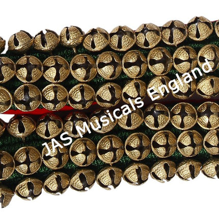 JAS 3 Line Ghungroo, Green Resham, Ankle Bracelet Pair