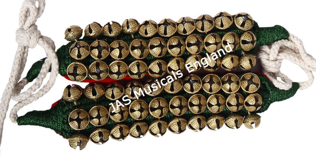 JAS 3 Line Ghungroo, Green Resham, Ankle Bracelet Pair