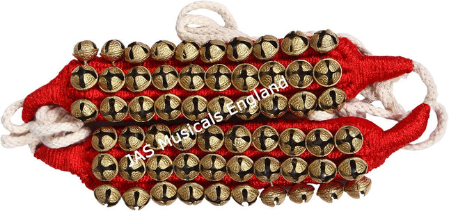 JAS 3 Line Ghungroo, Red Resham, Ankle Bracelet Pair
