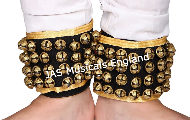 JAS Bharatanatyam Ghungroo, Chilanka Four Line Black, Ankle Bracelet Pair