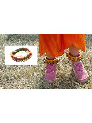 JAS One Line Ghungroo, Pink Resham, Ankle Bracelet Pair
